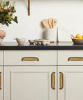 Kitchen cabinets with 10 Pack 3 Inch Hole Center Vintage Drawer Pulls Antique Brass Cabinet Handles displayed in a modern setup