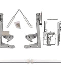 Kitchen Cabinet Door Flap Up Support Furniture Hinge components and dimensions, Translational Lift Up Mechanism kit shown.