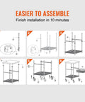 Assembly instructions for Heavy Duty Kitchen Utility Cart With Three Tiers And 470 Lb Capacity, step-by-step guide shown.