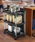 Foldable Utility Cart On Wheels For Home Garage Office Or Restaurant With 3 Tier And 360 Degree Swivel Wheels Brakes On Two No Assembly Required 240 LBS Capacity Collapsible Rolling Cart By YITAHOME in kitchen setting
