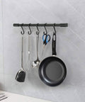 Kitchen Rail with Hooks, Pan and Pot Hangers for Kitchen Wall Mount, Aluminum 17.3inch Black 5-S Hook rack holding utensils