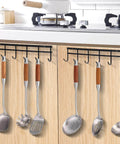 Kitchen Utensil Hanger, Wall Mout Kitchen Utensil Holder Organizer Rack with 6 Hooks, holding kitchen utensils under counter.