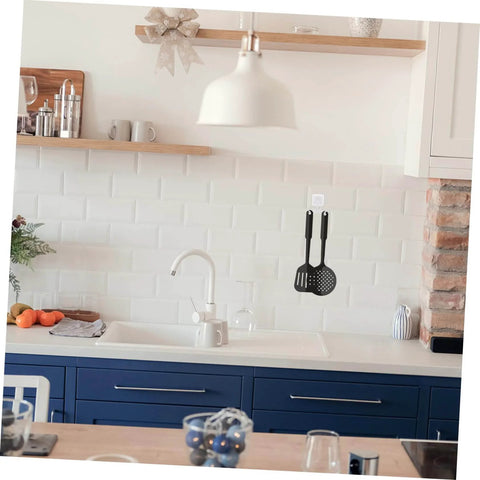 Modern kitchen with 4pcs Rotating Kitchen Utensil Holder Hangers Space Saving for Slotted Spoon under cabinet storage.