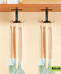 Utensil Hooks, 2 Pack Under Cabinet Utensil Rack Hangers 360 Rotatable Kitchen Utensil Hooks Stainless Steel Top Mounted with 6 Rotatable Claws