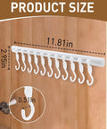 Kitchen Utensil Hanging Rrack - Hooks for Kitchen Utensils, wall mounted inside cabinet with 10 hooks in white color, product size shown
