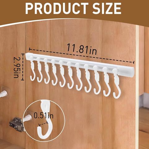 Kitchen Utensil Hanging Rrack - Hooks for Kitchen Utensils, wall mounted inside cabinet with 10 hooks in white color, product size shown