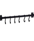 Gourmet Kitchen Utensil Rack with 6 Hooks, Wall Mounted Rail Wrought Iron Hanging Utensil Holder Rack with Removable S Hooks 16 Inch Black