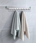 Kitchen Utensil Rail Organizer - Wall Mounted Gourmet Rack With 14 Hooks, towels hanging, stainless steel rack on tiled wall