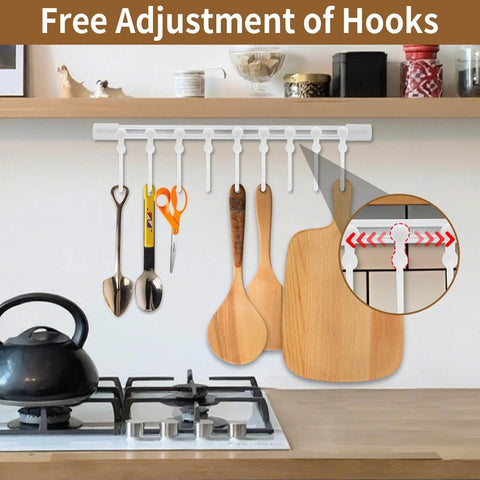 Kitchen Utensil Hanging Rrack - Hooks for Kitchen Utensils, No Drilling Wall Mounted Utensil Holder above stove with utensils