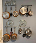 15.6 Inch Pots and Pans Hanging Rack Wall Mounted with Utensils, 304 Stainless Steel, 7 Sliding Hooks for Kitchen Use