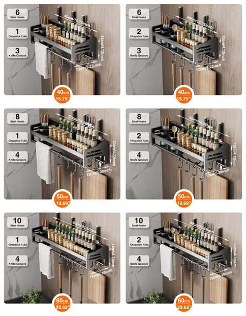 Comparison of different sizes of utensil hanger, wall mounted kitchen rail with hooks, waterproof hooks for kitchen utensils.