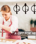 Three-Piece Knife, Fork and Spoon Kitchen Hook - Metal Wall Hanging displayed in a kitchen as a gift for women