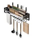Wall mounted kitchen rail with hooks, no-drill install, holding utensils and spices, utensil hanger, waterproof kitchen utensil holder, 23.6 inches