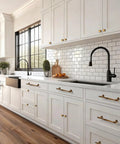 Kitchen with white cabinets featuring 10 Pack Vintage Antique Brass Cabinet Knobs 1 Inch Round Dresser Knobs For Kitchen Cabinets Drawers