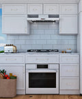 Modern kitchen with brushed nickel cabinet pulls on white cupboards, showcasing brushed nickel hardware for home improvement projects.