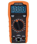 Front view of Klein Tools MM325 Multimeter, Digital Manual-Ranging 600V AC/DC Voltage Tester with orange and black casing.