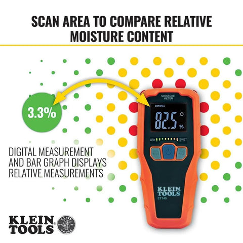Pinless Moisture Meter for Non-Destructive Moisture Detection in Drywall, Wood, and Masonry; detects up to 3/4-inch below surface.