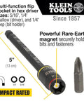 3-In-1 Flip Impact Socket Set for Quick Drive Size Swaps, No-Fuss 1/4 and 5/16 Hex Nut Drivers, Impact Rated by Klein Tools