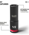 Deep-Well Three-Eighths Inch Drive Impact Socket Set With SAE And Metric Sizes, 23-Piece, Color-Coded Size Markings, close-up of socket