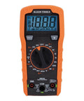 Front view of a Klein Tools MM325 Multimeter, Digital Manual-Ranging 600V AC/DC Voltage Tester with orange casing.