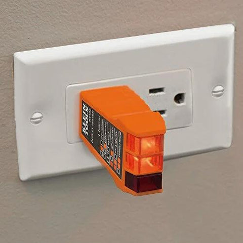 Electrical Test Kit with Digital Multimeter, Non-Contact Voltage Tester and Electrical Outlet Tester shown plugged into outlet