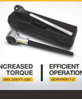 Klutch Torque Multiplier with case, satin finish, 2200 ft-lb max torque, showcasing increased torque and efficient operation.