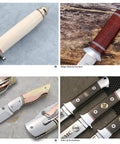 Knife handle designs featuring G10 spacer sheet for bolsters and guards, showcasing various materials and styles for knife making enthusiasts.