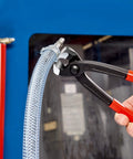 Knipex Tools Eight Point Seven Five Inch Ear Clamp Pliers 1 Ear 2 Ear Clamp Tool 1098i220 in use on a hose clamp