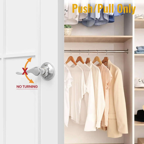 Knurled Brushed Gold Dummy Door Lever For Interior Doors Anti Slip Pull Only No Turn Heavy Duty in closet view