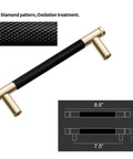 Two Pack Knurled Aluminum Cabinet Handles With Gold And Black Oxidation Finish Diamond Pattern Pulls 8.6 Inch Length 7.5 Inch Hole Center