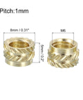 Knurled Insert Nuts, 25pcs M6 x 5mm L x 8mm OD 3D Printing Brass Nuts Female Threaded Inserts Brass Heat Set Insert Embedment Nuts