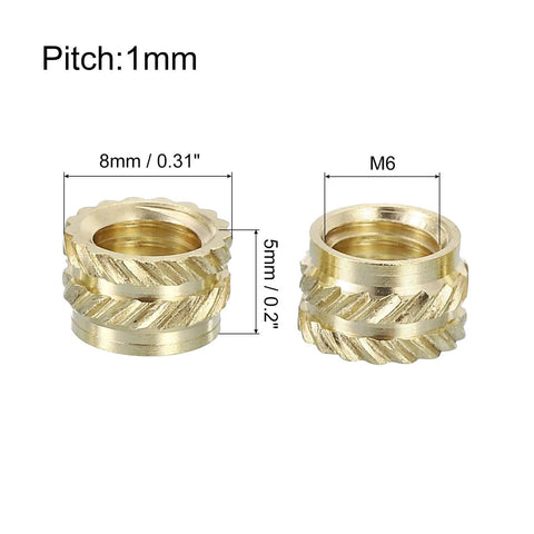 Knurled Insert Nuts, 25pcs M6 x 5mm L x 8mm OD 3D Printing Brass Nuts Female Threaded Inserts Brass Heat Set Insert Embedment Nuts