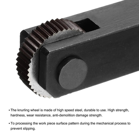 Close-up of knurling wheel kit 28x8x8mm for metalworking lathe, showing high speed steel straight wheel with 2.0mm pitch.