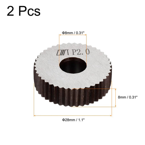 Knurling Wheel Kit 28x8x8mm For Metalworking Lathe Two Piece Set 2.0mm Pitch Straight Wheel Linear Knurl with dimensions