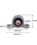 Front view of Four Pack KP08 Self Aligning Pillow Block Bearings 8mm Inner Diameter Mounted Flange Bearings with dimensions.