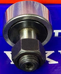 Front view of KR32 32mm Cam Follower Needle Roller Bearing with visible nut and bolt, silver metallic finish, 12mm inner diameter