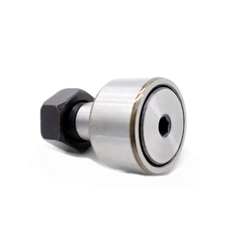 Close-up of ✝️ 10pcs/lot KR40 CF18 Cam Follower Needle Roller Bearing with wheel and pin, metal finish.
