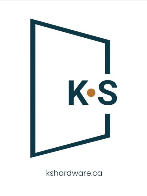 Logo of KS Hardware with open door outline and website URL kshardware.ca