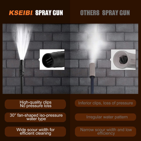 Comparison of KSEIBI spray gun and other spray gun for 1300 PSI Electric Pressure Washer With Aluminum Pump 135 Bar For Cars Patio And Outdoor Cleaning