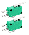 2PCS KW3-OZ 16A 125/250VAC SPDT NO NC Hinge Lever Type Micro Limit Switches in green with silver hinge lever