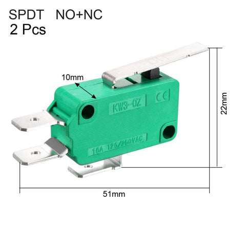 2PCS KW3-OZ 16A 125/250VAC SPDT NO NC hinge lever type micro limit switch with size dimensions shown