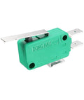 2PCS KW3-OZ 16A 125/250VAC SPDT NO NC Hinge Lever Type Micro Limit Switches, side view showing green body and metal lever