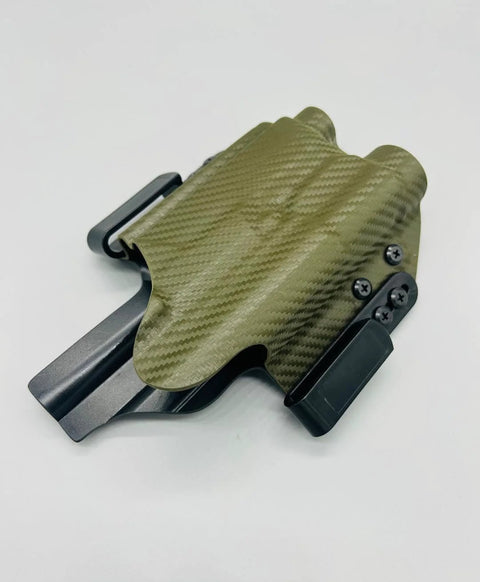 Kydex Concealment Holster For FN 5.7 MRD MK3 With Light And Laser Bearing, green tone, side view, veteran made in USA, Nestor Series