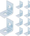 Ten sturdy L shaped 90 degree brackets with two holes securely support 1-5/8 inch wide strut channels with 1/2 inch bolts.
