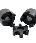 L Jaw Flexible Coupling 1 Inch Bore Three Piece With Rubber Spider For Log Splitters, HT250 Cast Iron, Blackened Finish