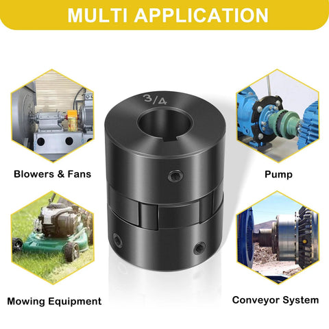 This L-Jaw flexible coupling set ensures smooth, backlash-free power transfer between 1/2 and 3/4 inch shafts with keyways and set screws