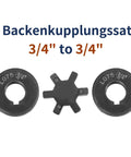Three Quarter Inch L Jaw Flexible Coupling Set with Buna NBR Spider for Torque Transmission, showing components.