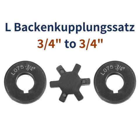 Three Quarter Inch L Jaw Flexible Coupling Set with Buna NBR Spider for Torque Transmission, showing components.