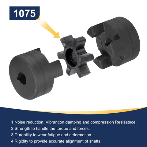 Exploded view of uxcell 1 to 1 in L-jaw coupling three-piece set with Buna-N rubber spider