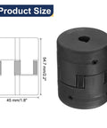 Diagram and photo of Two Pack Flexible L Jaw Coupling Set One Half To Three Eighths Inch Three Piece Coupler With Buna N Rubber Spider